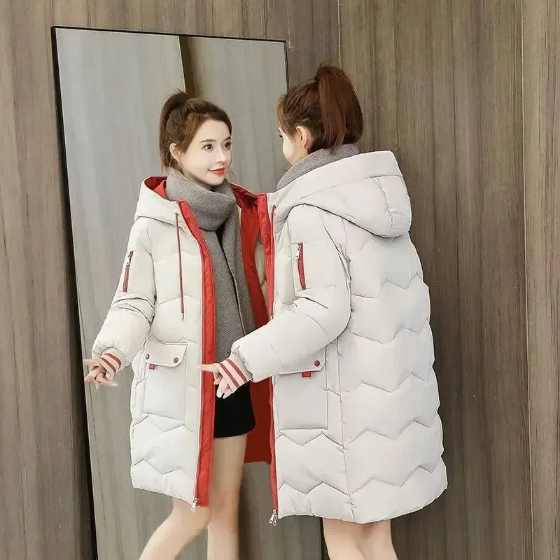 2025 Winter Women Jacket Coats Long Parkas Female Down Cotton Hooded Overcoat Thick Warm Jackets Windproof Casual Student Coat