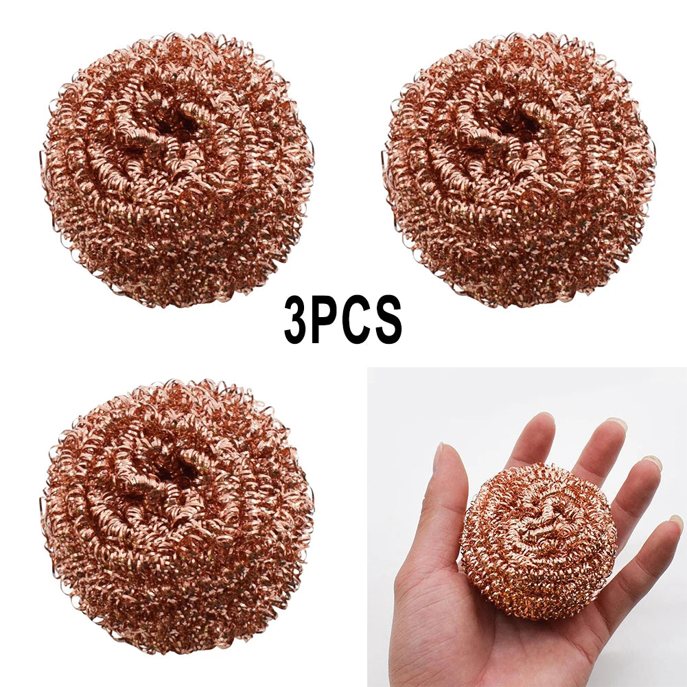 Kitchen Cleaning Tools 3x Copper Metal Wire Sponge Ball Iron Tip Nozzle Cleaner Slag Remover Tool Cooper Coated Scourers