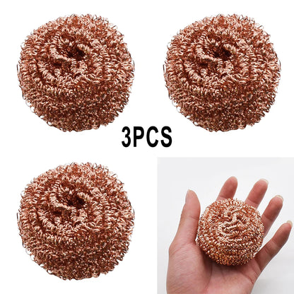 Kitchen Cleaning Tools 3x Copper Metal Wire Sponge Ball Iron Tip Nozzle Cleaner Slag Remover Tool Cooper Coated Scourers