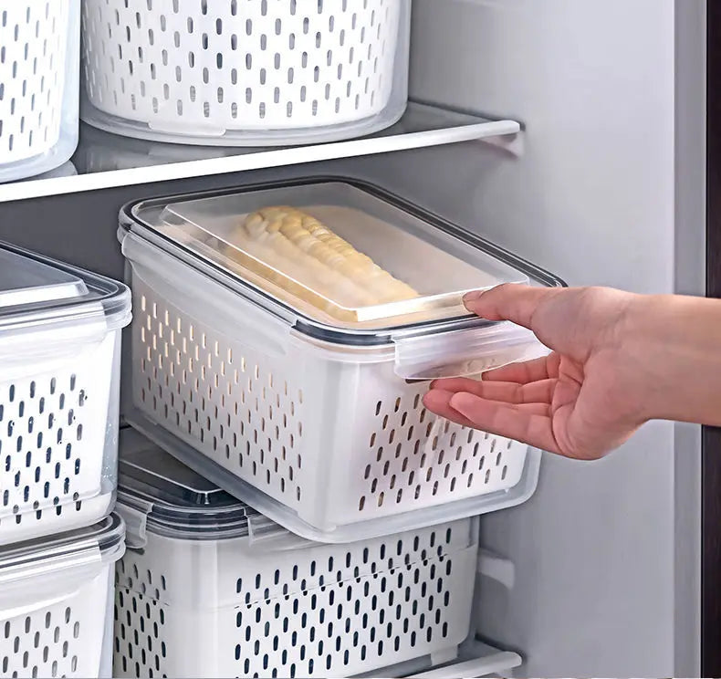 Refrigerator Storage Box Fridge Organizer Fresh Vegetable Fruit Boxes Drain Basket Storage Containers Pantry Kitchen Organizer