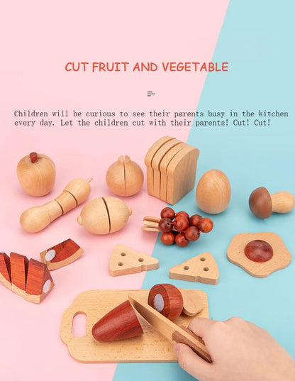 Natural Wood Children's Preschool Toys Fruits And Vegetables Simulation Play House Kitchenware Cognitive Wooden Model Toys