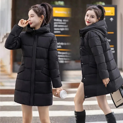Women's Winter Thickened Jackets Heavy-Weight Coats Hooded Quilted Jacket Long Fitted Parka with Pockets Women down cotton coat