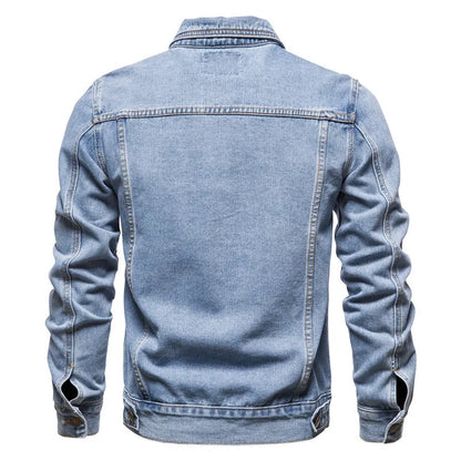 Men Denim Coat Casual Coats Turn Down Collar Full Sleeve Jackets Single Breasted Regular Pocket Button Jacket Splice Autumn