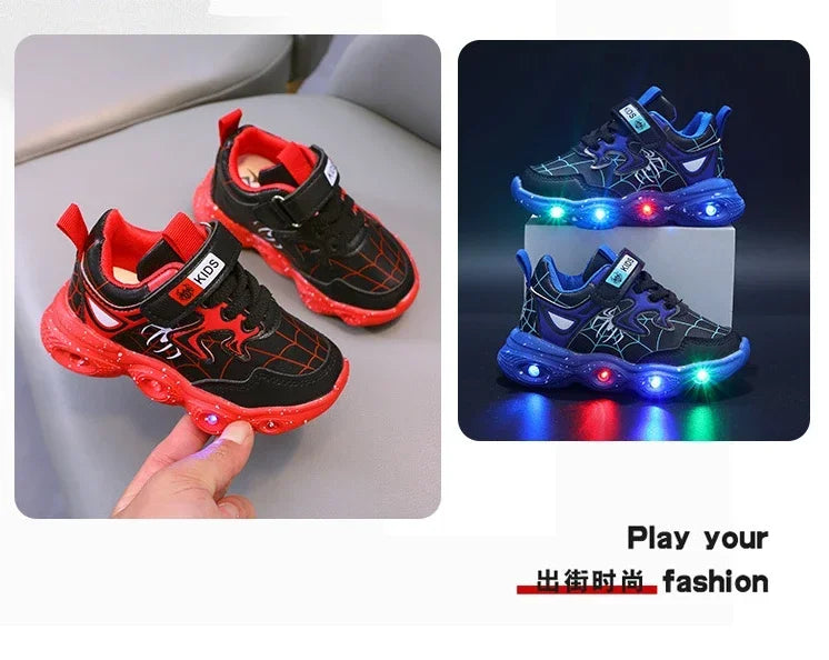 Disney Children's Led Light Shoes Fashion Aoger Spiderman Boys Sneakers Girls Cartton Casual Shoes Breathable Kids Sport Shoes