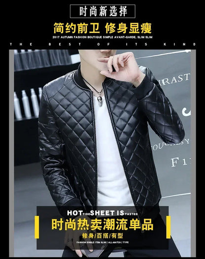 Men's Motorcycle Leather Coat Mens Clothes Slim Fit Casual Leather Jackets Trendy Mens Jackets Fashion Vintage Leather Coats
