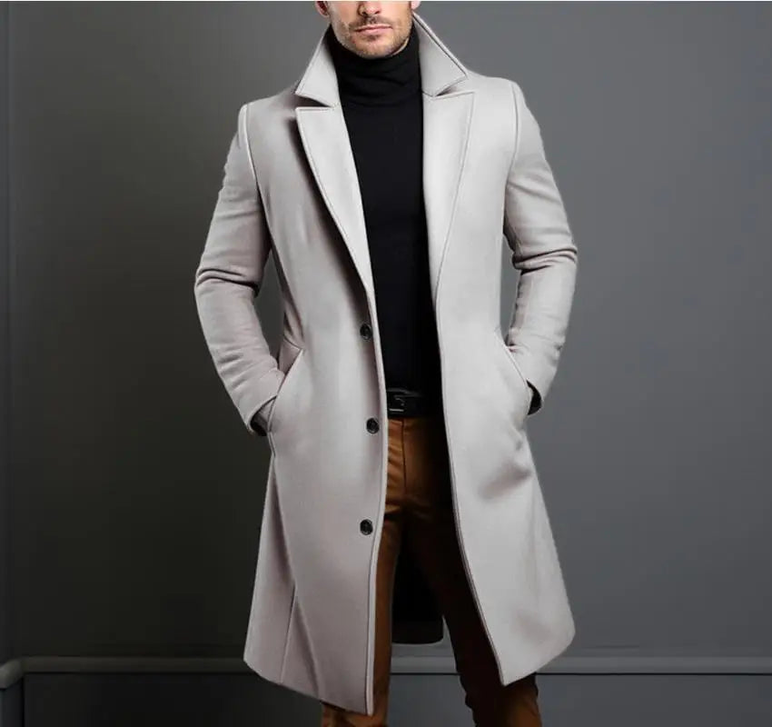 2025 New Woolen Coat for Men Mid to Long Solid Color High-end Minimalist Autumn and Winter Woolen Coat Warm Youth Coat