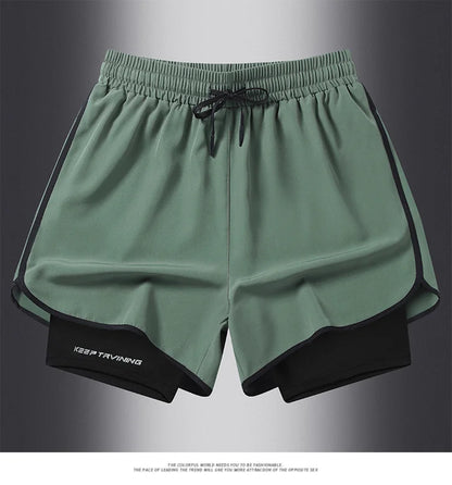 UETEEY Men's Shorts 2 in 1 Sports Fitness Gym Running Workout Shorts Hidden Pocket Quick Drying Cycling Jogging Men Short Pants