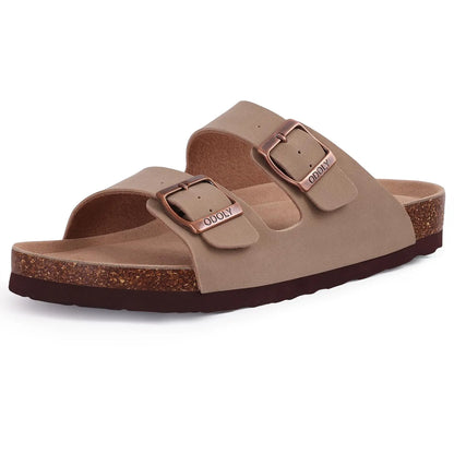 Crestar Classic Women's Cork Slippers Fashion Double Buckle Outdoor Beach Sandal Cork Footbed Leather Sandals Unisex Clogs Shoes