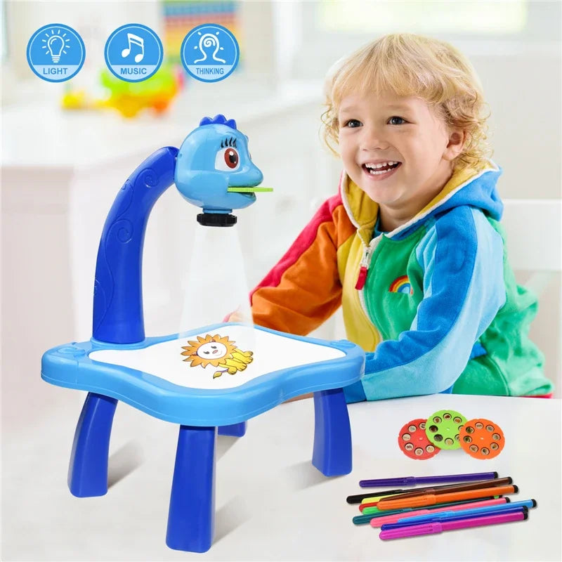 Kids Painting Board Desk Arts Crafts Educational Learning Paint Tools Toy for Girl,Children Led Projector Art Drawing Table Toys