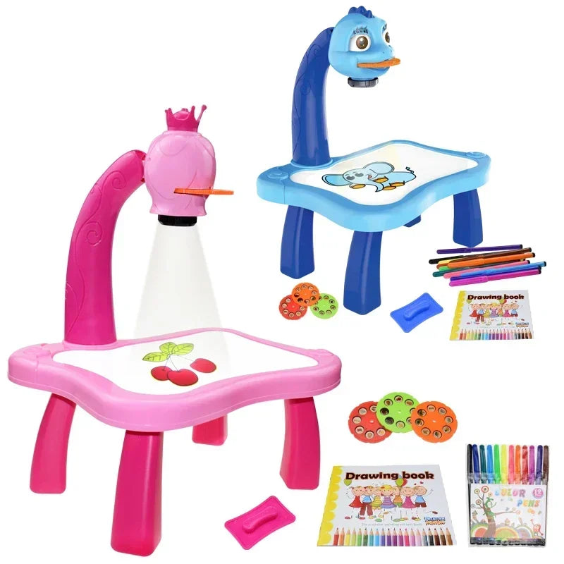 Kids Painting Board Desk Arts Crafts Educational Learning Paint Tools Toy for Girl Children Led Projector Art Drawing Table Toys