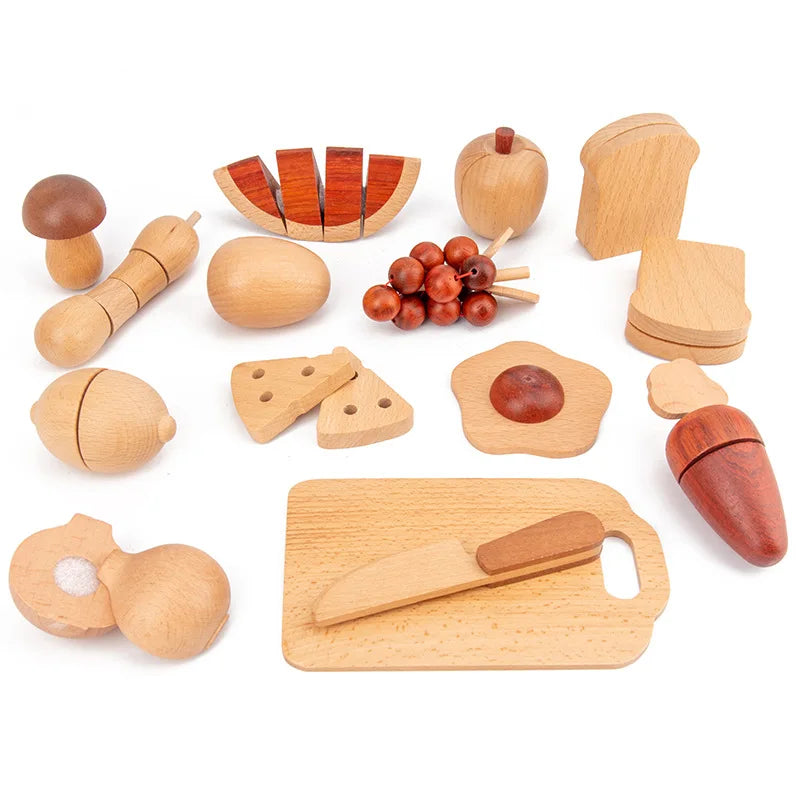 Natural Wood Children's Preschool Toys Fruits And Vegetables Simulation Play House Kitchenware Cognitive Wooden Model Toys