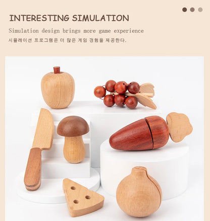 Natural Wood Children's Preschool Toys Fruits And Vegetables Simulation Play House Kitchenware Cognitive Wooden Model Toys