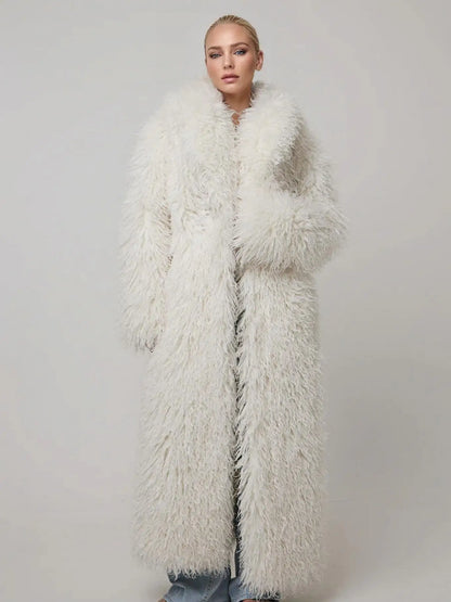 Women'S Elegant Long Faux Fur Coat -  Casual & Comfortable with Pockets, Perfect for Fall/Winter Outdoor Wear, Stylish Long Coat