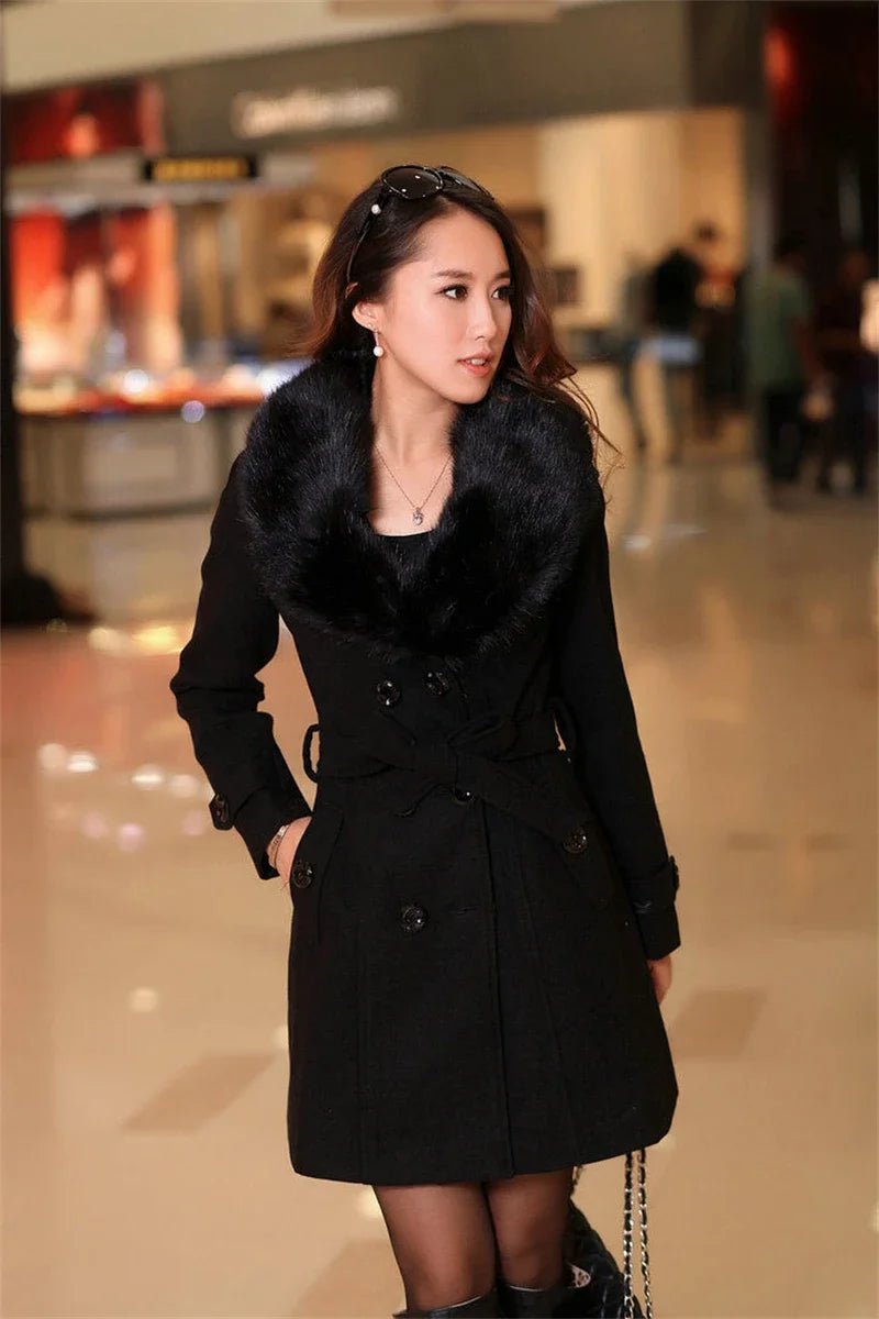 Korean Fashion Women Casual Loose Woolen Coat Elegant and Chic Solid Outerwear Long Overcoat with Belted Female Warm Cloak