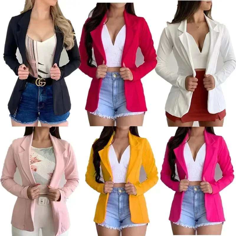 Women Suit Coat Elegant Lapel Suit Coat for Women Slim Fit Single Button Jacket for Business Wear Versatile Solid Color Soft