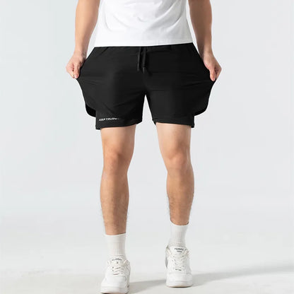 UETEEY Men's Shorts 2 in 1 Sports Fitness Gym Running Workout Shorts Hidden Pocket Quick Drying Cycling Jogging Men Short Pants