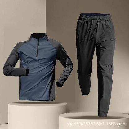 Men's Quick-Dry Sports Set Autumn Track and Field Zipper Training Running Fitness Long-Sleeve Shirts for Cycling Gym Wear Men