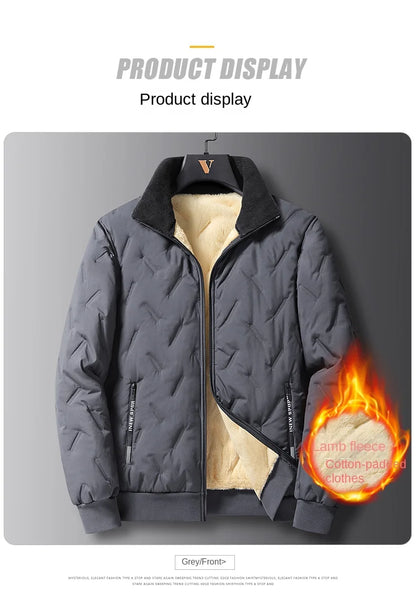 Men's winter faux wool cotton coat thick cotton coat warm and casual versatile loose and oversized stand up collar cotton coat