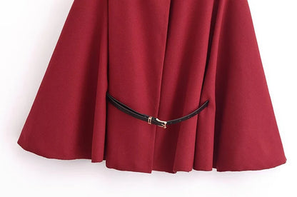 Women's Spring Fashion Cloak with Belt Simple Batwing Sleeves Adjustable Waist Strap Elegant Coat for Ladies