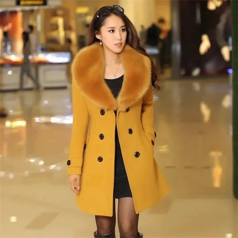 Korean Fashion Women Casual Loose Woolen Coat Elegant and Chic Solid Outerwear Long Overcoat with Belted Female Warm Cloak
