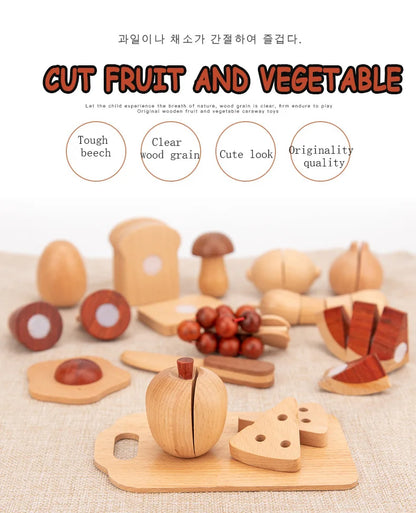 Natural Wood Children's Preschool Toys Fruits And Vegetables Simulation Play House Kitchenware Cognitive Wooden Model Toys