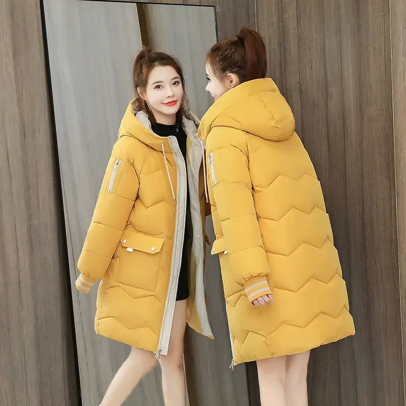 2025 Winter Women Jacket Coats Long Parkas Female Down Cotton Hooded Overcoat Thick Warm Jackets Windproof Casual Student Coat
