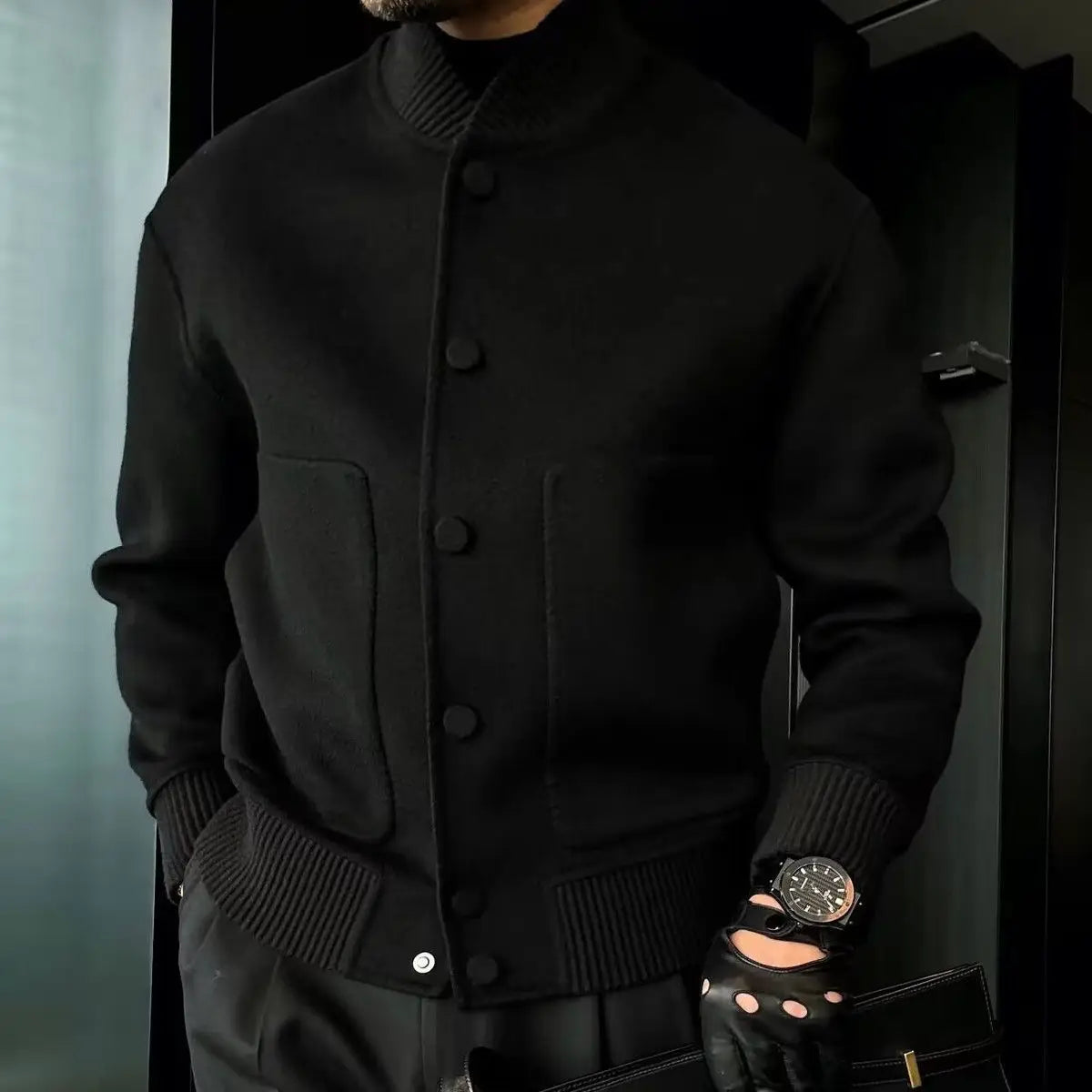 Men's Woolen Coat Fashion Brand Solid Color Stand Up Collar Versatile Trendy Jacket Jacket