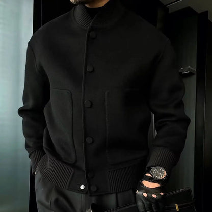 Men's Woolen Coat Fashion Brand Solid Color Stand Up Collar Versatile Trendy Jacket Jacket
