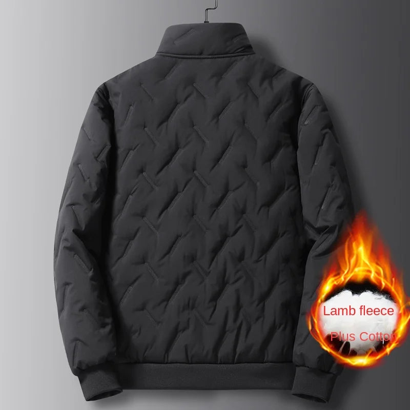 Men's winter faux wool cotton coat thick cotton coat warm and casual versatile loose and oversized stand up collar cotton coat