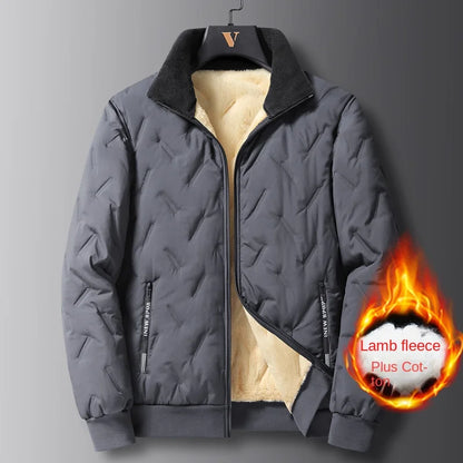 Men's winter faux wool cotton coat thick cotton coat warm and casual versatile loose and oversized stand up collar cotton coat