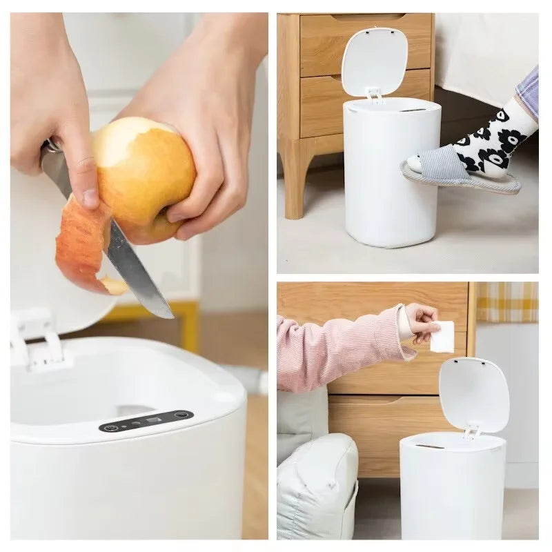 2025 new smart induction trash can for household sealing 12L cracked and cover smart trash can for living room bathroom kitchen
