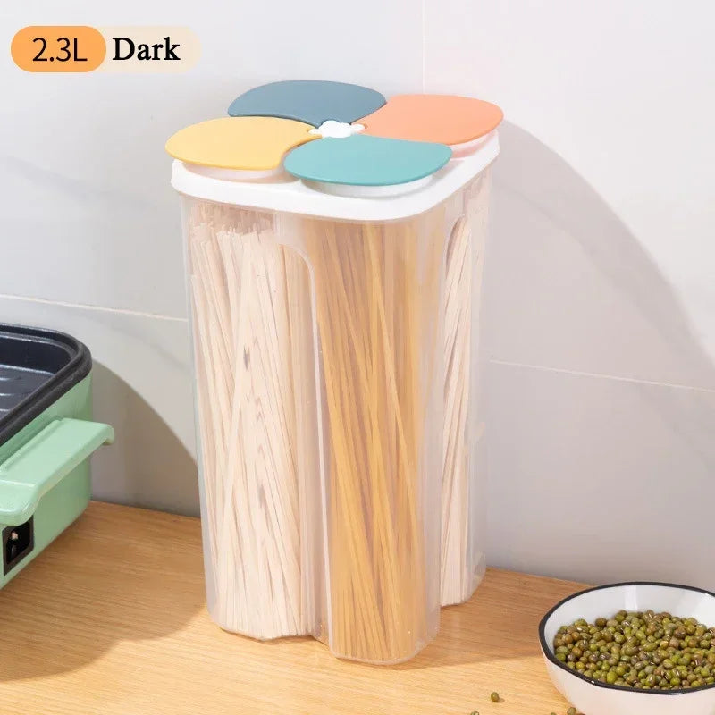 Upgrade Model Kitchen Cereals Storage Box Plastic 4 Grids Cereals Sealed Jar Food Container Moisture-proof Grain Tank