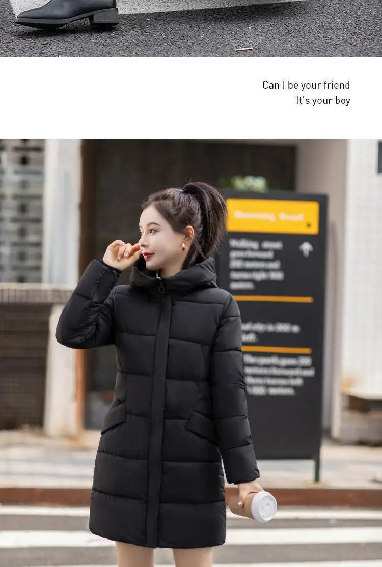 Women's Winter Thickened Jackets Heavy-Weight Coats Hooded Quilted Jacket Long Fitted Parka with Pockets Women down cotton coat