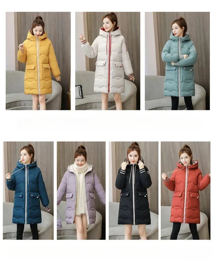 2025 Winter Women Jacket Coats Long Parkas Female Down Cotton Hooded Overcoat Thick Warm Jackets Windproof Casual Student Coat