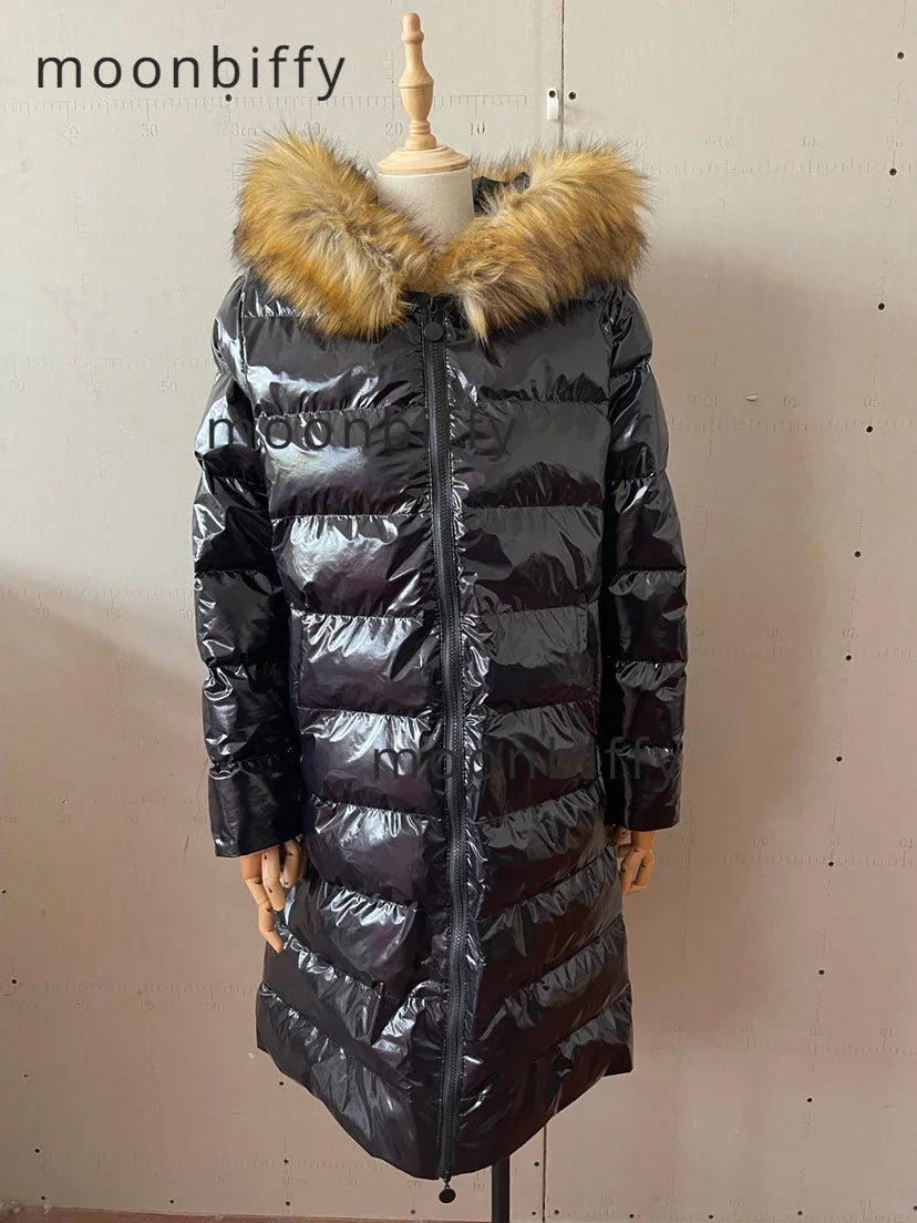 Winter Female Long Padded Faux Fur Collar with Non Removable Hooded Warm Paddeds New Fashion Women Zipper Thicken Coat