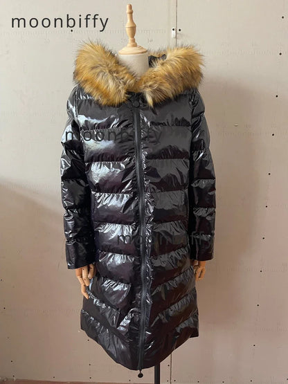 Winter Female Long Padded Faux Fur Collar with Non Removable Hooded Warm Paddeds New Fashion Women Zipper Thicken Coat