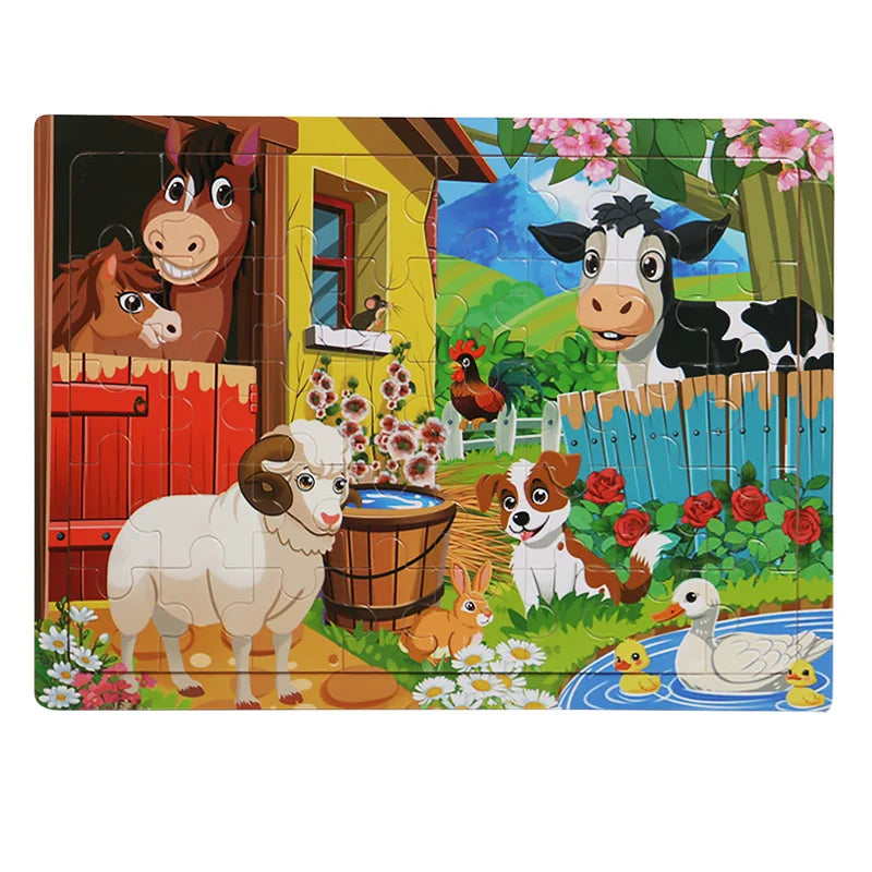Children 40Piece Montessori Toys Wooden Puzzles Cartoon Animal/vehicle Intelligence Jigsaw 3d Puzzles Educational Toys