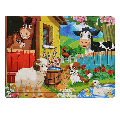 Children 40Piece Montessori Toys Wooden Puzzles Cartoon Animal/vehicle Intelligence Jigsaw 3d Puzzles Educational Toys
