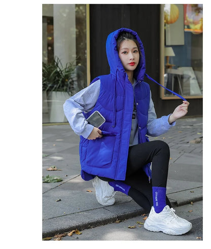 Women's Autumn Hooded Vest Coat 2025 New Short Down Cotton Padded Jacket Sleeveless Female Winter Waistcoat Warm Snow Wear Vests