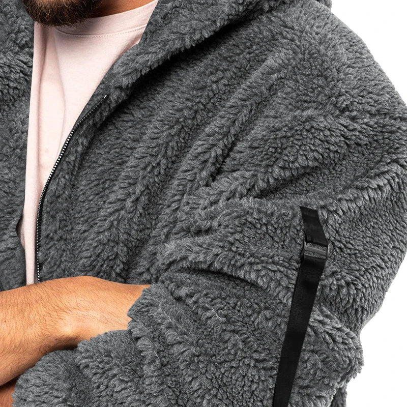 2024 American Style Heavy Coat Men's Winter Jacket Double-sided Fleece Warm Windbreaker Casual Sports Hooded Coat Bomber Jacket