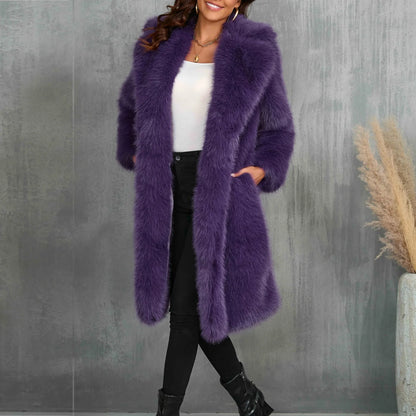 Women's Faux Mid-Length Thickened Ouwear Fashion Comfortable Suit Collar Coat Top Plush Warm Coat Elegant Bohemian Styles Wear