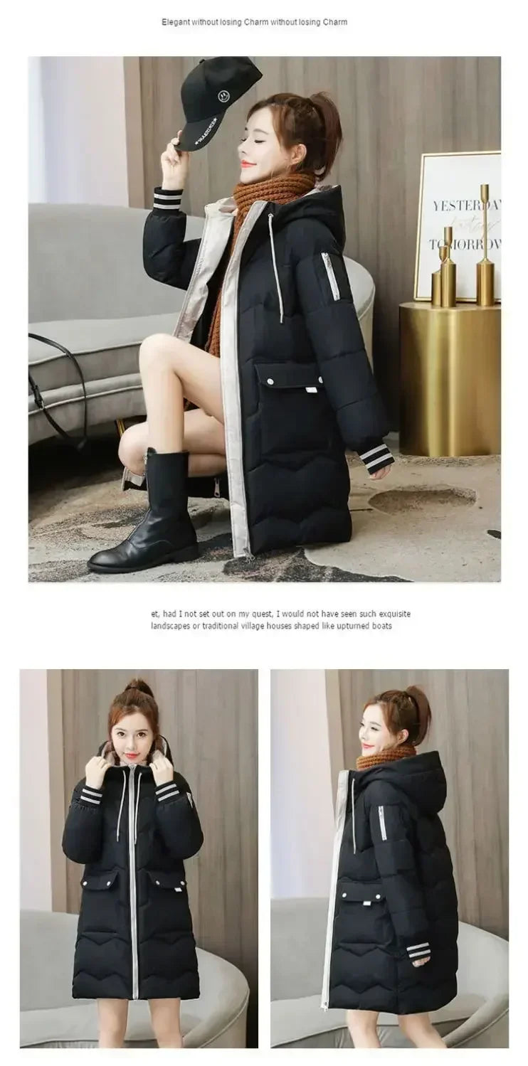 2025 Winter Women Jacket Coats Long Parkas Female Down Cotton Hooded Overcoat Thick Warm Jackets Windproof Casual Student Coat