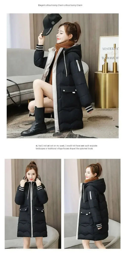 2025 Winter Women Jacket Coats Long Parkas Female Down Cotton Hooded Overcoat Thick Warm Jackets Windproof Casual Student Coat