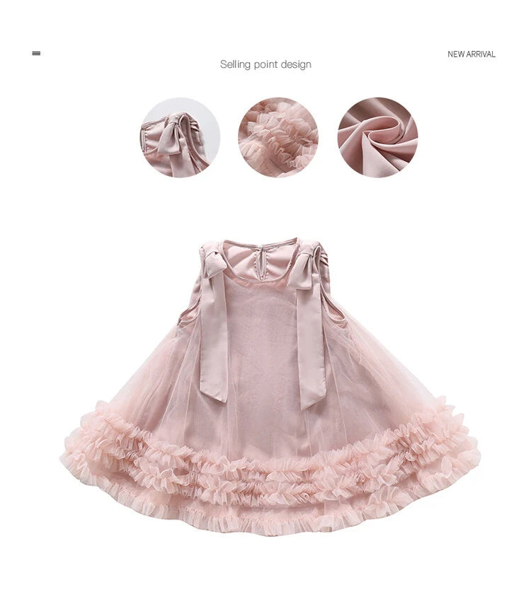Sleeveless Loose Beach Mermaid Dress Baby Girls Cute Ruffled Pink Bow Lace Irregular Dress Graduation Ball Gown Party Dress 2025