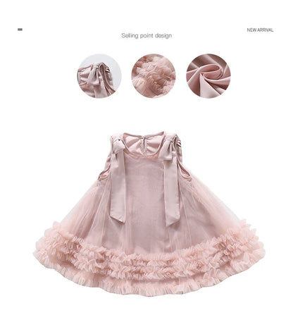 Sleeveless Loose Beach Mermaid Dress Baby Girls Cute Ruffled Pink Bow Lace Irregular Dress Graduation Ball Gown Party Dress 2025