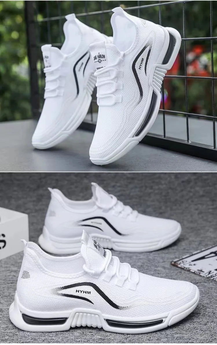 Men's sports shoes  new sports trendy shoes anti slip casual running shoes breathable and comfortable white shoes