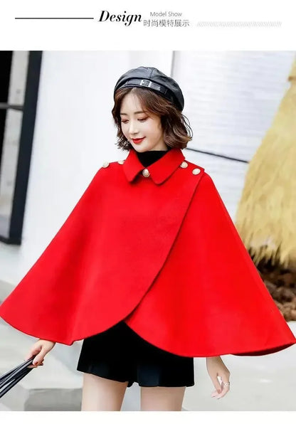 New Spring and Autumn Wool Coat for Women Ins Trendy Ins Trendy Slim Cloak Cloak Temperament Slim Small