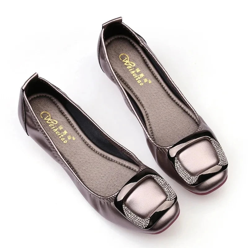 Shallow Mouth Shoes Woman Square Toe Autumn Soft Female Footwear Casual Sneaker All-Match New Cute Fall Moccasin Dres