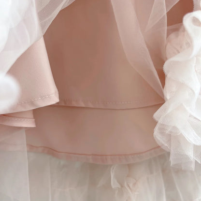 Sleeveless Loose Beach Mermaid Dress Baby Girls Cute Ruffled Pink Bow Lace Irregular Dress Graduation Ball Gown Party Dress 2025