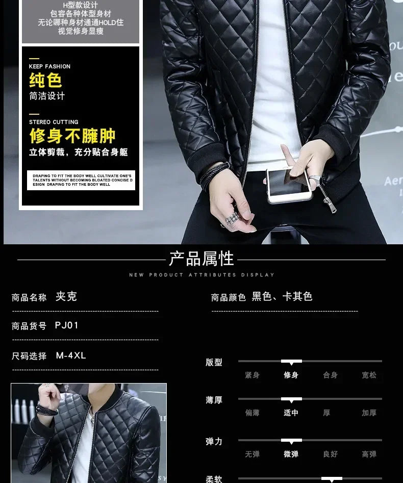 Men's Motorcycle Leather Coat Mens Clothes Slim Fit Casual Leather Jackets Trendy Mens Jackets Fashion Vintage Leather Coats